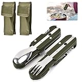 FENGQ 2PCS Camping Besteckset Outdoor Bundeswehr Besteck Edelstahl Campingbesteck Essbesteck Set 5...