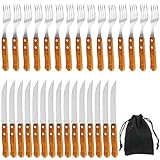 30 Stück Steakbesteck Set, Stahl Besteckset mit 15 Steakmesser und 15 Steakgabel, Steakbesteck für...