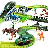 kizplays 251 pcs Dinosaurier Spielzeug Autorennbahn Rennbahn,6 Dinosaurier-Modell, 2 Spielzeugautos...