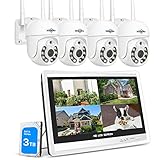 【5MP+PTZ】 Hiseeu Überwachungskamera Set Aussen WLAN mit 12''Monitor 10CH Wireless NVR,4 Pcs 5MP...