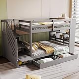 DHWDS Kinderbett 90x200 cm als Hochbett mit Schubladen, Treppe und Sicherheitsgittern | Etagenbett...