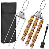 Pipihome 2 Stück Grillspieße Edelstahl | 3 Wege Grillspieße | Halbautomatische Schaschlikspieße...