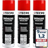 TECPO 3x Sprühkleber, 500ml Industriekleber, Kontaktkleber Alleskleber für Leder, Schaumstoff,...