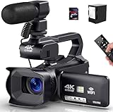 Videokamera 4K Camcorder HD 64MP 18X Digitalzoom Autofokus Vlogging Kamera für YouTube, 60FPS...