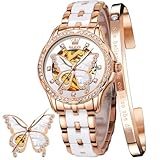 OLEVS Damen Rose Gold Automatikuhr Skelett Mechanisch Selbstaufzug Damen Elegant Luxus Kleid...