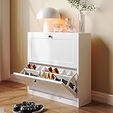VOWNER Schuhschrank mit 2 Klappen, Schuhregal Schuhkipper Schmal, mit 4 Fächern, Schuhschrank...