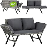 Casaria® Gartenbank Polyrattan mit Liegefunktion Wetterfest Auflage Kissen Verstellbare Armlehnen...