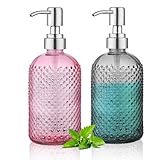 Kyraton Seifenspender, 350 ml Dicker Seifenspender mit klarem Glas 2 Stück mit Edelstahlpumpe,...
