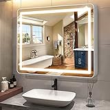 Meidom Badspiegel mit Beleuchtung 80x60cm Anti-Beschlag 3 Farbtemperatur Licht Badezimmerspiegel mit...
