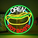 Ineonlife Open Hot Dogs Neonschilder für Wanddekoration Neonlichter für Restaurant, Dimmbare Led...