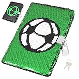 Housoutil Fußball-Pailletten-Tagebuch Mit Schloss Fußball-Muster-Tagebuch Grünes Kindertagebuch...