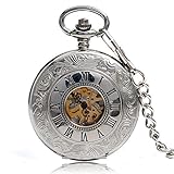Pocket Watch Retro Ziffern Taschenuhr Silber Hollow Skelett Exquisite mechanische modische...