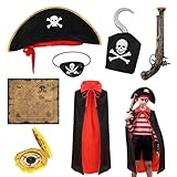 Yamitora 7-teiliges Piratenkostüm Kinder, Captain Pirate Kostüm Zubehör Set Cosply Kostüm Party...