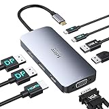 USB C Dockingstation Dual Displayports 8 in 1 Multiport Adapter mit 4K HDMI, 2*4K DP, 1080P VGA,...