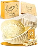 KRUSTENZAUBER Gärkörbchen zum Brotbacken rund 25cm - Runder Gärkorb aus Rattan mit Gärtuch -...
