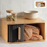 Praknu Brotkasten Groß aus FSC® Holz mit Schiebetür - Brotaufbewahrung 40x28cm - Platzsparend und...
