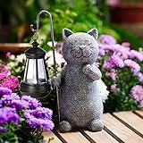 Yeomoo Katze Gartenfiguren für Außen mit Solar Laterne – Lustig Wasserdicht Solarlampe Figur...