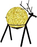 QMOWIZ Nachtlampe Romantische Tischlampe-Hirsch-Bett-Lampe Rattan-Kugel runden Lampenschirm mit...