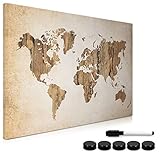 Navaris Magnettafel Magnetpinnwand Memoboard zum Beschriften - 60x40 cm Notiztafel World Map Vintage...