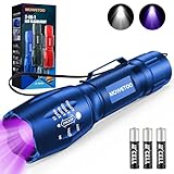 MOWETOO Taschenlampe, UV Lampe 2 in 1 Schwarzlichtlampe, 395nm Ultraviolette 4 Modi, Detektor für...