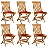 WDGJJFECNMUEHI Outdoor Stuhl Lounge ChairGartenstühle mit Roten Kissen 6 STK. Massivholz...