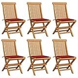 WDGJJFECNMUEHI Outdoor Stuhl Lounge ChairGartenstühle mit Roten Kissen 6 STK. Massivholz...