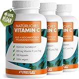 Natürliches VITAMIN C - 3x180 Kapseln - mit 400 mg Vitamin C aus Amla, Acerola, Camu-Camu &...