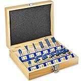 S&R Fräser-Set HM für Oberfräsen, 12 tlg, Zylindrischer Schaft 8 mm, Hartmetall Schneideplatten,...
