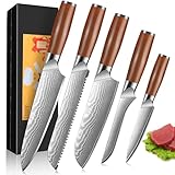 Home Safety Messerset 5er, Profi Santokumesser Set, Küchenmesser aus Carbon Edelstahl, Schafe...