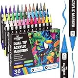 STATIONERY ISLAND Acrylstifte für Steine Wasserfest 36 Farben 1-5mm Dual Tip Acrylmarker für...