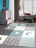 Teppich-Traum Kinderzimmer Teppich Spiel & Baby Teppich Punkte Sterne Mond Design in Blau Türkis...