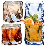 Whiskey Gläser 4er Set, 200ML Unregelmäßige Whiskygläser, Gekippten Falten Glass Bourbon...
