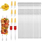 Grillspieße Edelstahl,20 Stücke Grillspieße,30cm Schaschlikspieße Wiederverwendbare Grill...