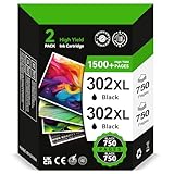 302 XL Schwarz- 2×750+Seiten Kompatible für HP 302 Druckerpatronen Schwarz für HP 302 Schwarz...