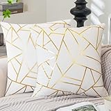 ViaElayu Kissenbezug 45 x 45 Weiß Sofakissen mit goldenem geometrischem Deko Kissen Samt...