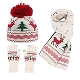 Damen Winter New European and American Christmas Knitting Hat Gloves Scarf Three Piece Thick Wool...