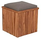 MR. DEKO® Teakbox Hocker mit Sitzpolster | Sitzhocker aus Teakholz 45x45x45 cm (BxTxH) |...