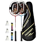 LANGNING badmintonschläger Set 2, Federballschläger 24Lbs Nur 85g, hohe Qualität Profi Carbon der...