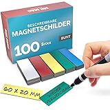 MrMag® Whiteboard Magnete - bunt - 100 Magnetschilder zum beschriften 60x20mm - Magnetstreifen...