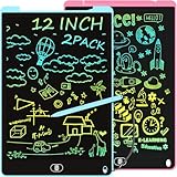 Bunte LCD Schreibtafel, 2 Pack 12 Zoll Schreibtablett für Kinder und Erwachsene, Löschbares...