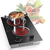 Cooksir Glaskeramikkochfeld 2 Platten Stecker, Herdplatte 2 Kochfelder mit Knöpfen, 30CM Autarks...