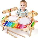 Sweet time Kinder Trommel Set, Musikinstrumente Kinder Set Musik Kinderspielzeug mit Xylophon, Holz...