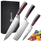 PAUDIN Messerset, Küchenmesser Set 3-tlg aus hochwertigem Carbon Edelstahl, Ultra Scharfes Messer...
