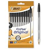 BIC 830864 Kugelschreiber Cristal Medium, 10 Kulis in Schwarz, Strichstärke 0,4 mm, Dokumentenechte...