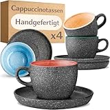 Cosumy Cappuccino Tassen mit Untertassen 4er Set - 200ml Kaffeetassen aus Keramik -...