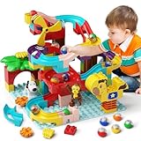 Murmelbahn Bausteine Kinder STEM Spielzeug, 3-in-1 Kugelbahn Bauset für Kinder 88 Pcs Groß Blöcke...