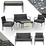 Juskys Polyrattan Gartenmöbel Set Trinidad mit Tisch, Sofa & 2 Stühlen - 4 Personen - Sitzkissen...