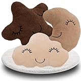 DREAMYBAMBINI Weiches 3er Set Deko Kissen mit Stern Kissen, Mondkissen und Wolken Kissen mit Bezug...