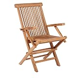 MR. DEKO® Klappstuhl Andover Teak | Hochlehner Outdoor Scherenstuhl | 60x53x89 cm | Armlehnstuhl...