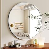 BEAUTYPEAK 60 cm Runder Spiegel in Silber, Rund Dekorativer Wandspiegel mit Aluminiumrahmen,...